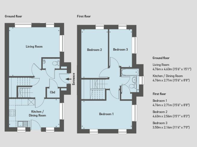 Floor plan, 3 bedroom house - artist's impression subject to change.